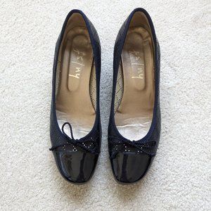 FS/NY French Designer Style Cap Toe Navy Patent/Quilt Ballet Wedge Pump Flat 8B
